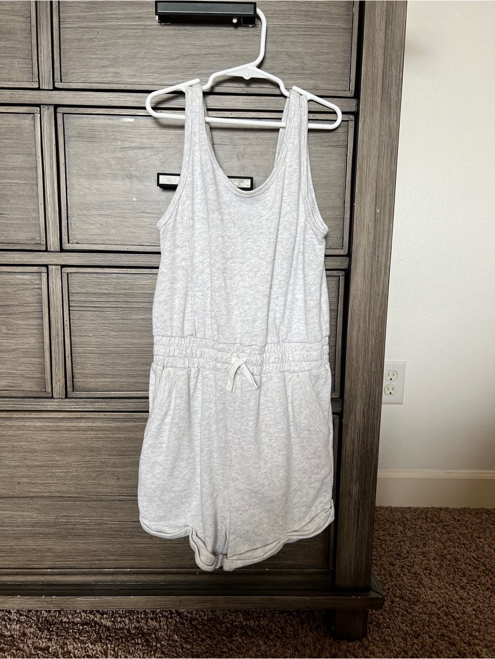 abercrombie kids Light Gray Tank Romper with Drawstring Waist